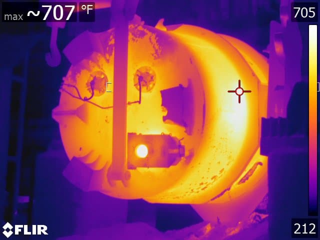 A FLIR image of a steel ladle refractory