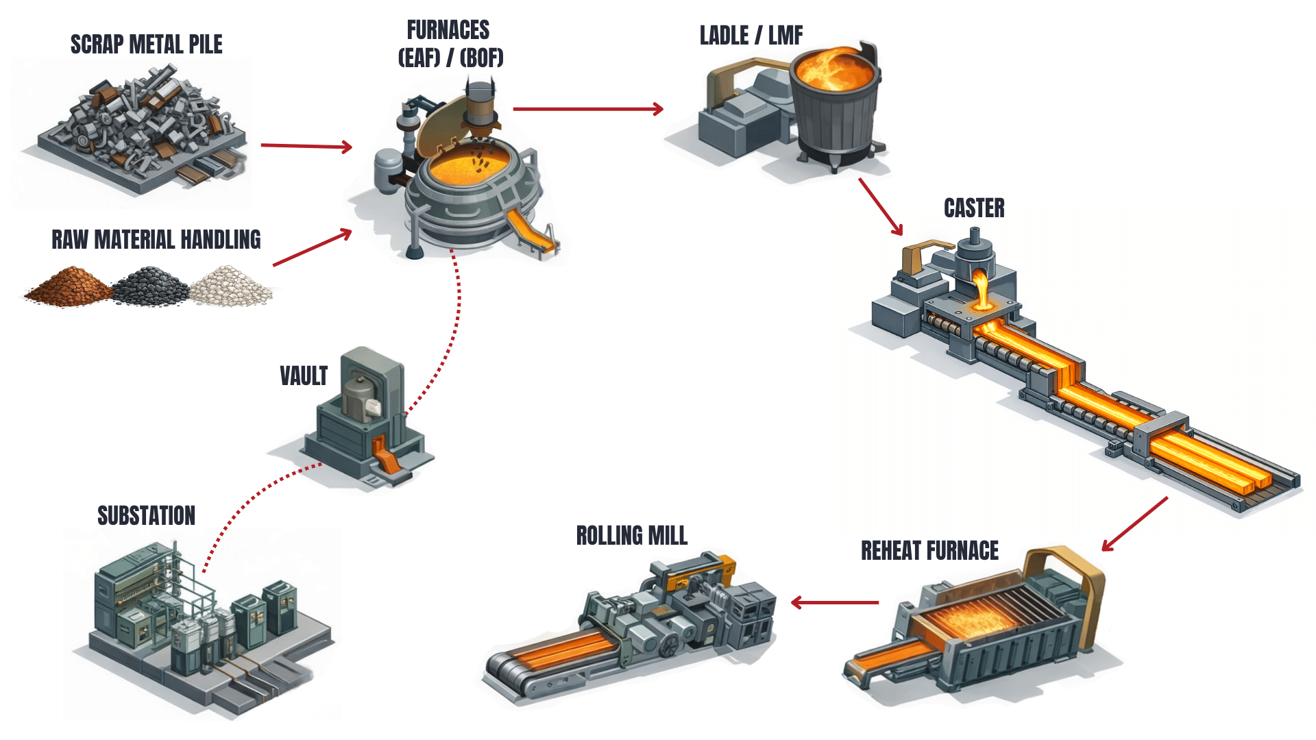 illustrated map of a steel mill